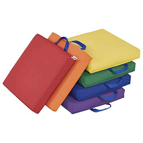 ECR4Kids SoftZone Floor Cushions, Square, Flexible Seating, Assorted, 6-Piece