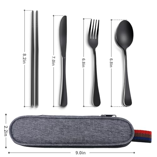 Reusable Travel Utensils Set with Case, Premium Stainless Steel Flatware, Portable Silverware for Lunch, Camping, Picnic, ...