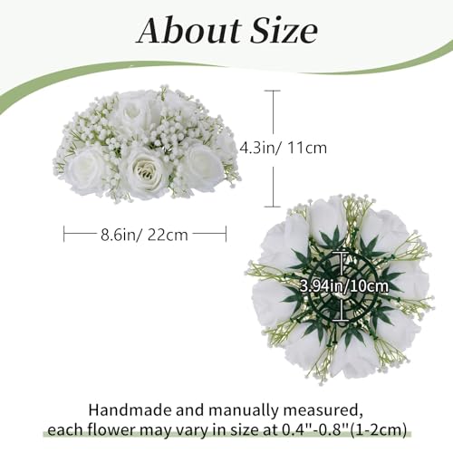 BLOSMON Babys Breath Artificial Flowers: 10 Pcs White Rose Baby Breath Ball Centerpieces for Wedding Table - Fake Silk Kis...