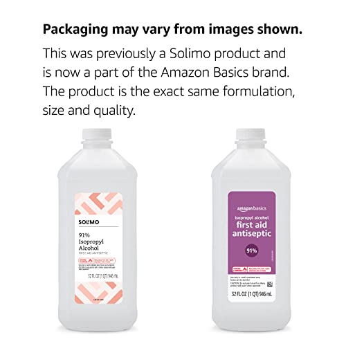 Amazon Basics Isopropyl Alcohol 91% First Aid Antiseptic, Multipurpose Disinfectant, Unscented, 32 fl oz (Pack of 1) (Prev...