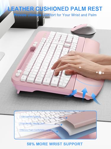 Wireless Keyboard and Mouse Combo, Wave Keys Computer Ergonomic Keyboard with Cushioned Plam Rest, Phone Holder, 2.4GHz Si...