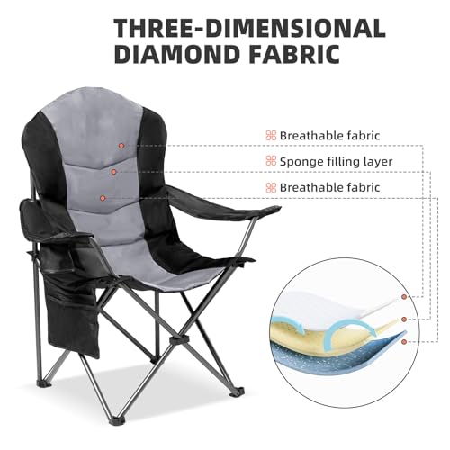 Foristrail 2 Pack Folding Camping Chairs for Adults - High Back Padded Outdoor Lawn Chairs with Lumbar Support & Cup Holde...
