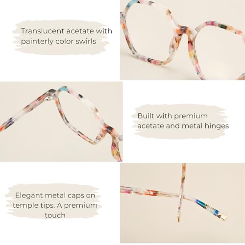 Firmoo Blue Light Glasses Artistic Hand-Painted Hexagonal UV Protection & Replaceable Lenses for Women Men