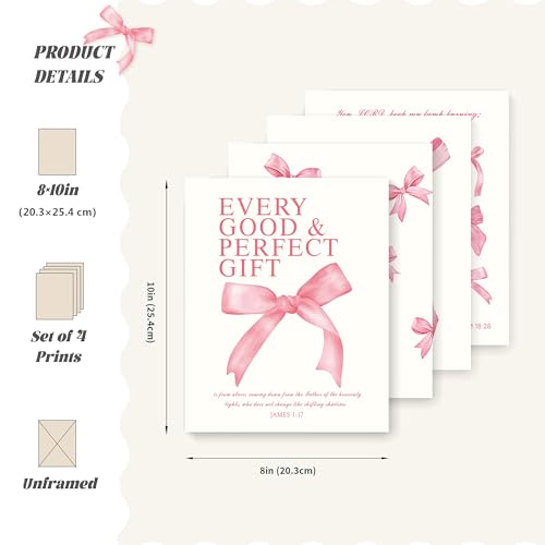 LARTSFRO Coquette Pink Bow Christian Wall Art Decor Posters, Pink Bow Christian Bathroom Room Bedroom Dorm Wall Art Decor ...