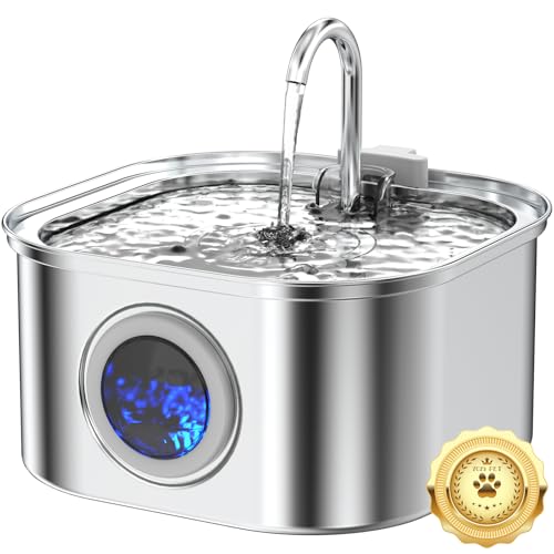 Vekonn Cat Water Fountain Stainless Steel, 3.2L/108oz Cat Fountain with Large Water Level Window, Pet Water Dispenser with...