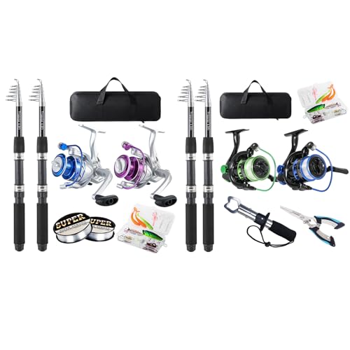 Tripquips 4 Packs Fishing Pole Combo, 6.9ft Telescopic Rods Set, Collapsible Carbon Fiber Fishing Rods, Spinning Reel Set ...