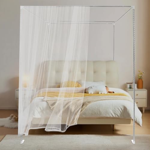 ZAWAYINE Canopy Bed Frame,Stainless Steel Four Corner Bed Canopy Poles Mosquito Net Frame Thickened Metal Canopy Frame Poles for Metal and Wood Bed Frames, Bedroom Decor Upgrade,59"x78"x78"(Queen)