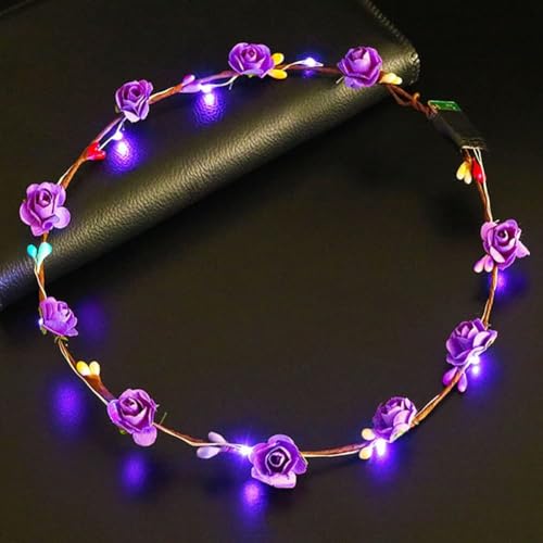 GANPUB LED Flower Headband, Light Up Flower Crown Garland Headband Flower Headdress Floral for Girls Hair Accessories Birt...