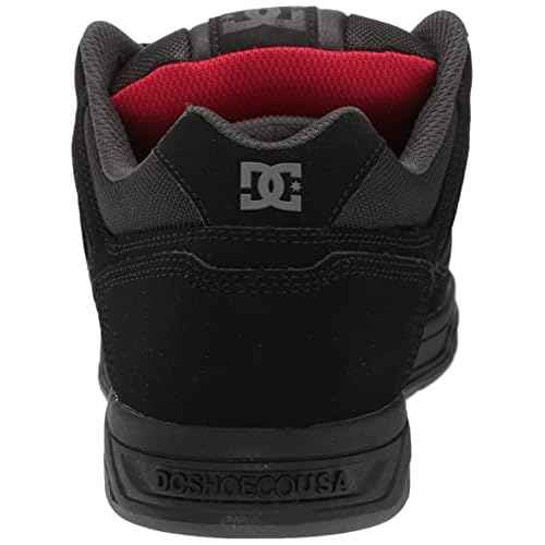 DC Men's Stag Low Top Skate Shoe, Black/Grey/RED, 10