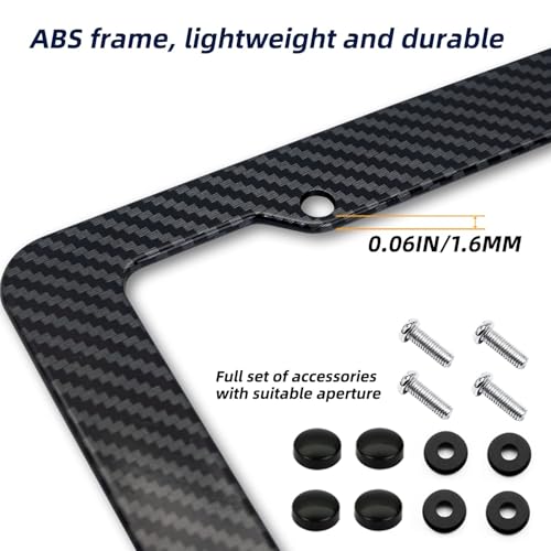 Carbon Fiber License Plate Frame, Glossy Waterproof Plastic Number Plate Frame Print Carbon Fiber Pattern for Man and Wome...
