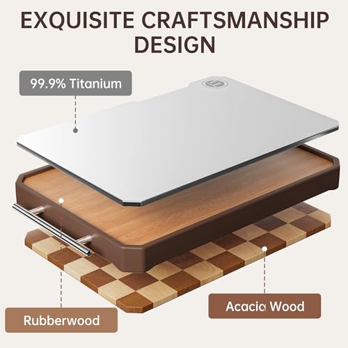 Titanium Cutting Board with Knife Sharpener, Pure Titanium & Acacia Wood Cutting Boards for Kitchen, Double Sided Checkerb...