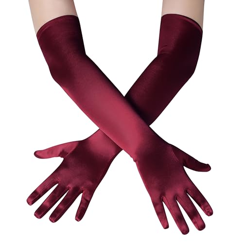 BABEYOND Long Opera Party 1920s Satin Tea Party Gloves Costume Stretchy Adult Size Elbow Length Bridal Gloves