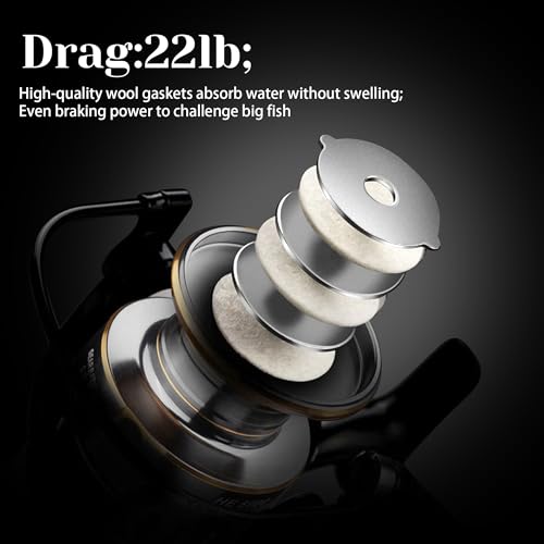 Lacusmall Spinning Fishing Reel, Saltwater Freshwater Spinning Fishing Reel, HE Series 22LBs Max Drag, 12 Ball Bearings,5....