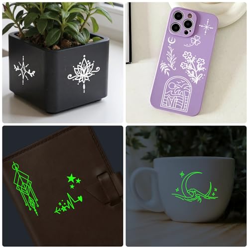 60 Sheets Glow in the Dark Temporary Tattoos, Minimalism Luminous Fake Tattoos Stickers for Adults Men Women Halloween Rav...