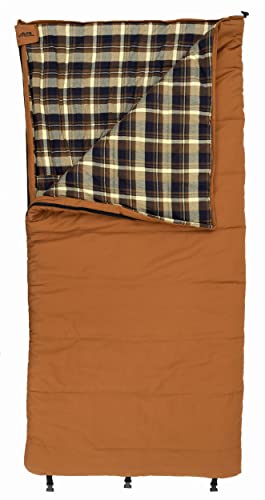 ALPS OutdoorZ Redwood -10°F Flannel-Lined Sleeping Bag with Cotton Canvas Shell, Heavy-Duty Zippers, Oversized Rectangle D...