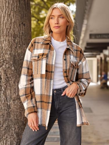 AUTOMET Shackets for Women Plaid Flannel Shirts Fall Winter Jackets Cute Tops Trendy Western Cowgirl Outfits Teen Girls Coats