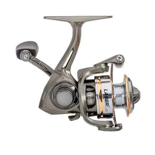 Lew¡¯s Laser Lite Spinning Fishing Reel, Size 100 Reel, 6+1 Bearings, 5.1:1 Gear Ratio, Graphite Frame, Reversible Retrieve, Metallic Gray/Silver/Gold