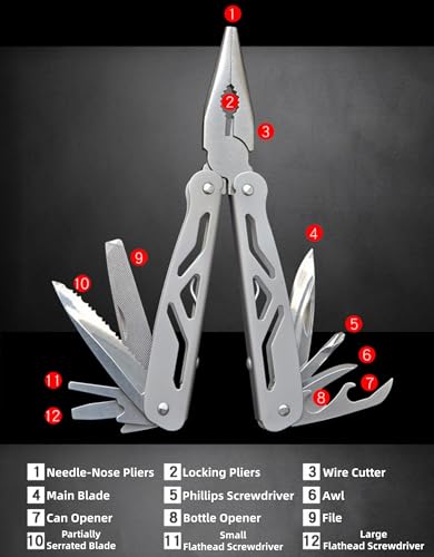 Multitool Pliers, 12-In-1 Premium Portable EDC Multitool, Professional Pliers Pocket Knife with Safety Locking, Multipurpo...