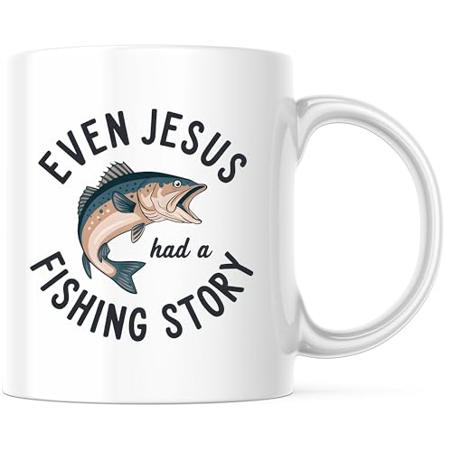 Even Jesus Had A Fishing Story Mug - 11 Ounce Coffee Mug - Religious Family Fish Camping - Premium Quality Ceramic - Desig...