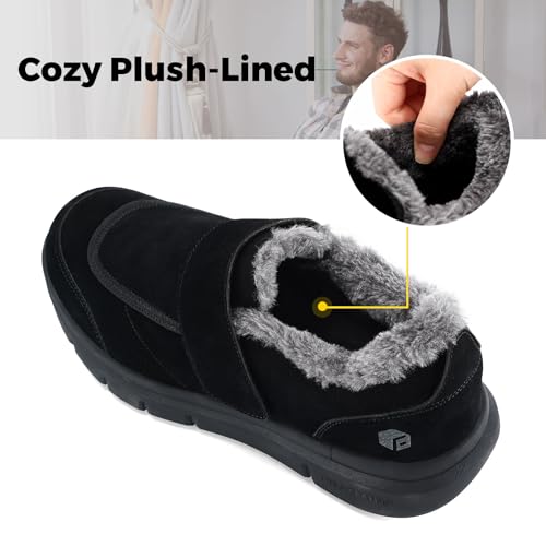 FitVille Wide Width Mens Slippers Non Slip Plush House Shoes with Adjustable Strap Indoor & Outdoor Winter Slippers with A...