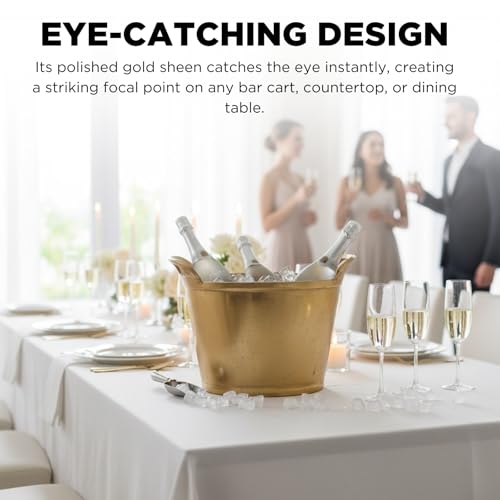 Solid Bronze Gold 12-Quart Double-Walled Insulated Ice Bucket & Champagne Cooler (13.4" x 9.45") | Premium Modern Barware ...