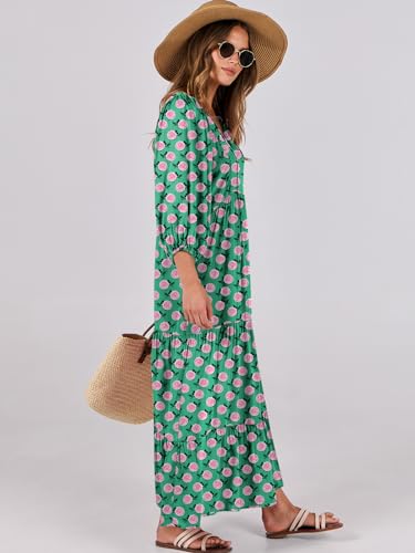 ANRABESS Womens Boho Maxi Dresses 2026 Summer V Neck Puff Sleeve Floral Flowy Swing Fall Casual Long Dress