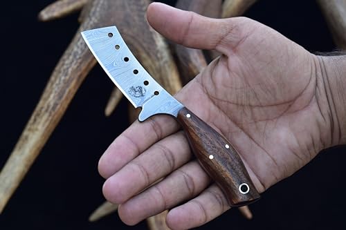 Knives Ranch Handmade High Carbon Damascus Steel Fixed Blade Knife – 6.25" Cowboy Ranch Knife with Rosewood Handle & Horiz...