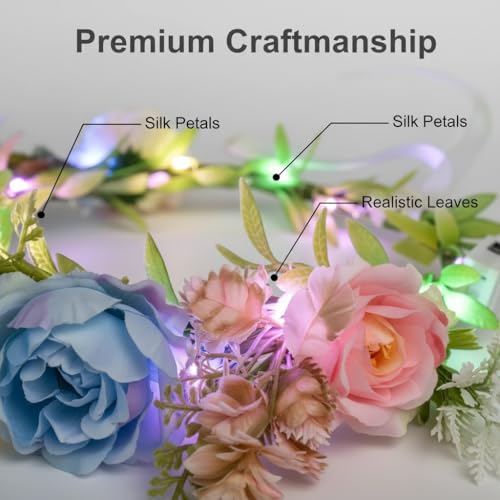 Glowing Flower Headband, Glowing Floral Hair Crown for Music Festival, Rave, Party Favors for Women Girls