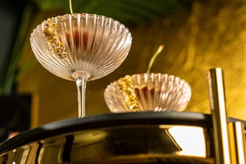 Venus Seashell Coupe Cocktail Glasses | Set of 4 | 8 oz Crystal Ribbed Champagne Saucers for Drinking P-Star and Espresso ...