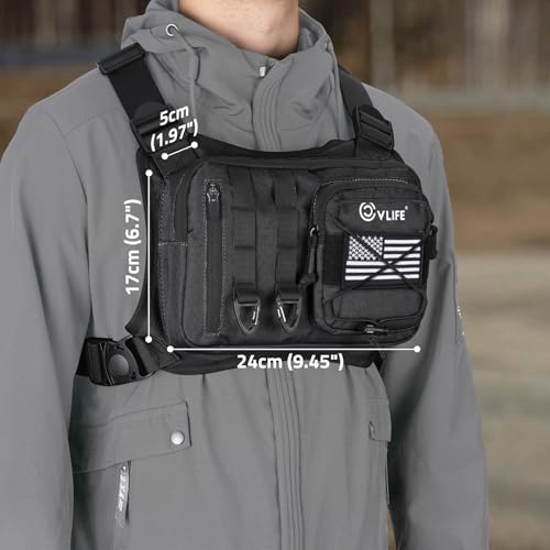 CVLIFE Outdoor Chest Bag for Men, Tactical Chest Pack, Adjustable Running Vest Bag, Lightweight Anti-theft EDC Rig for Hiking