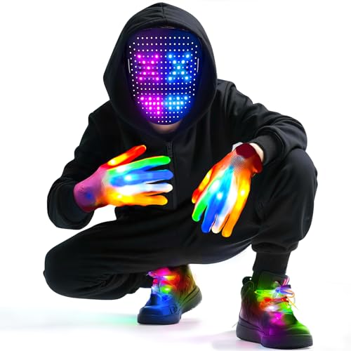 kengvo 3 Pack LED Mask Costume Set with Gesture Sensing, Gifts for Teens, Cool Stuff Christmas Toys, Light Up Mask Gloves ...