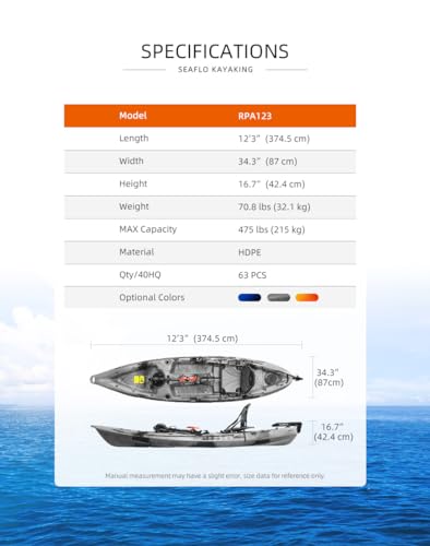 SEAFLO Fishing Kayak | Size 12’3” | Size 10'8.5" | Size 10'5"