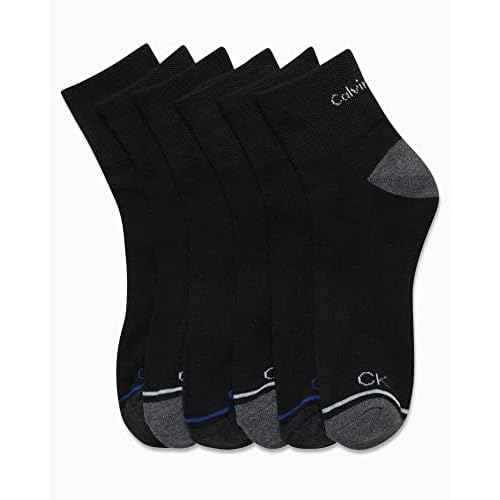 Calvin Klein Mens Quarter Socks - 6 Pack Breathable Cushion Athletic Quarter Length Ankle Socks for Men for Running & Workout