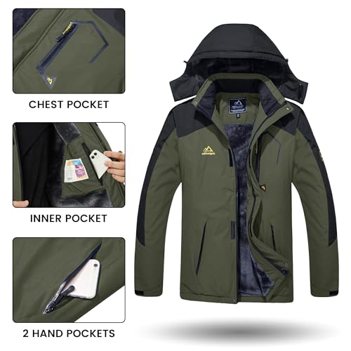 TACVASEN Men's Winter Skiing Jackets Water Resistant Fleece Coats Insulated Thermal Snowboard Jacket Parka Raincoat with Hood
