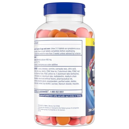 TUMS Chewy Bites Chewable Antacid Tablets for Ultra Strength Heartburn Relief, Mixed Fruit - 200 Count