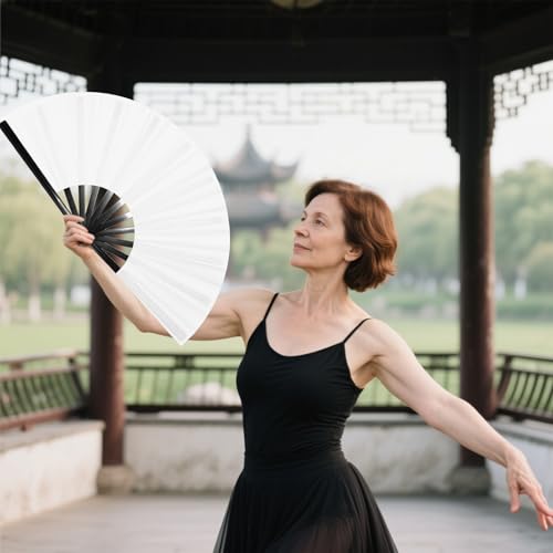 Huniruyo Large Clap Fans for Line Dancing Folding Hand Rave Fan Nylon Cloth Foldable for Line Dancing Festival Craft Dance...
