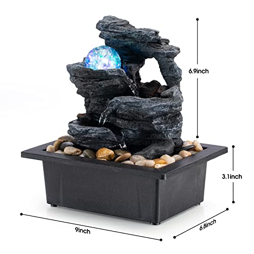 Amootek Tabletop Fountain Rotating Ball Rock Waterfall Fountain Office Includes Many Natural River Rocks Decorated with Co...