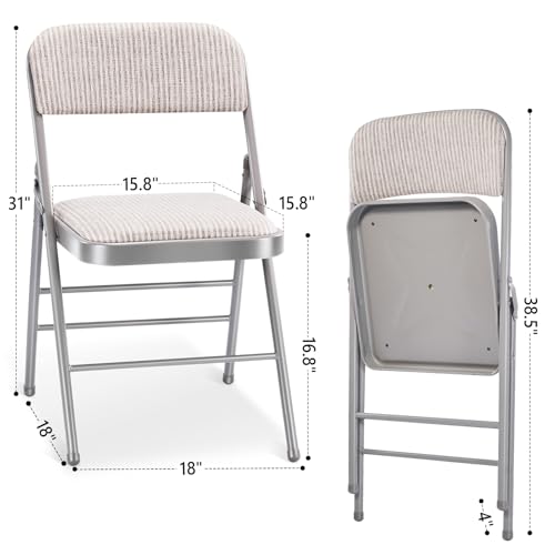2 Pack Folding Chairs with Fabric Padded Cushion and Back, Commercial Grade Metal Chairs with Comfortable SOFT Fabric Cush...