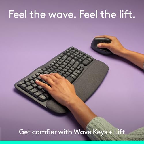 Logitech Wave Keys & Lift Vertical Mouse - Ergonomic Wireless Keyboard and Mouse Combo - with Cushioned Palm Rest, Easy-Sw...