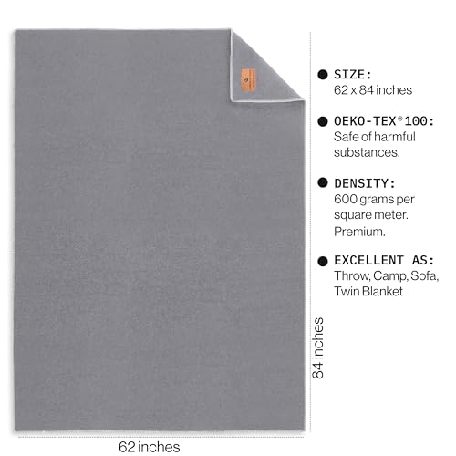 100% Wool Blanket - Premium Ultra-Soft & Warm, Twin 62"x 84" Large Size Blanket for Couch, Bed, Home, Camping & Outdoors