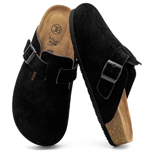 Brelzo Calvior Women's Suede Clogs Men's Slip-On Mules Non-Slip Potato Shoes Arch Support Sandals with Adjustable Buckle f...