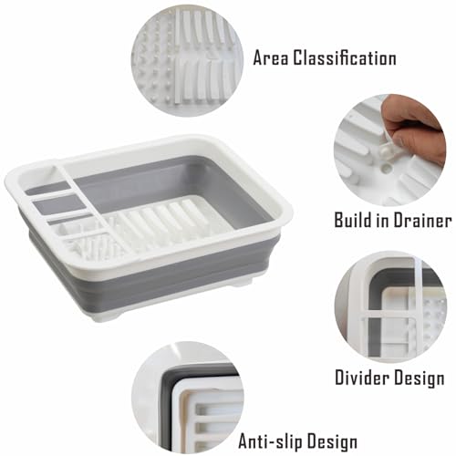 Collapsible Dish Drying Rack, Foldable Dinnerware Drainer Organizer for Storage Kitchen Counter RV Accessories Portable Ra...