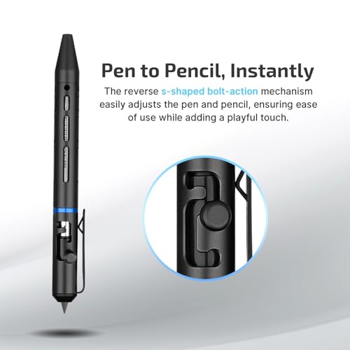 OLIGHT O'Pen Mini 2 Portable Ballpoint Pen, Bolt Action Pen with Pen and Pencil Tip, EDC Replaceable Black Ink Pens with S...