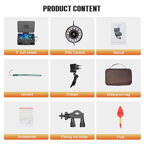 Underwater Fishing Camera,Portable 5" Ice Fishing Camera Underwater, USB-C Charge, 3-Grade IR Lighting, 4X Zoom, 1000TVL I...