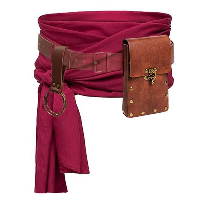 KOTORA Renaissance Costume Pirate Sash Corset Waistband Belt Pouch Purse Skirt Hike Steampunk Medieval Halloween Sets (1-Brown)