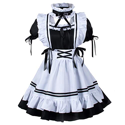 Wannsee Anime French Maid Apron Lolita Fancy Dress Cosplay Costume Furry Cat Ear Gloves Socks set(M)