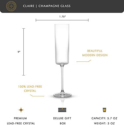 JoyJolt Champagne Flutes, Claire Collection Crystal Champagne Glasses Set of 2, 5.7 Ounce Capacity, Exquisite Craftsmanshi...