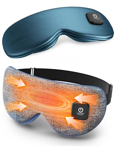 Heated Eye Mask - Cordless Eye Mask for Dry Eyes, Eye Relief, Improved Sleep, Washable Eye Heating pad for Travel and with Replaceable Shell (Striped Blue)