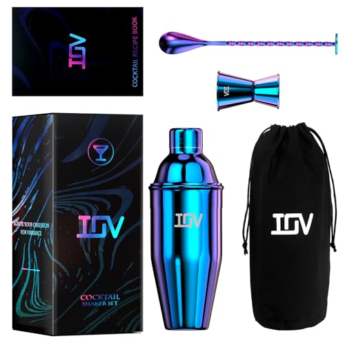 IOV Cocktail Shaker Bar Set, 24oz Martini Shaker with Built-in Strainer, Bar Tool Kit with Recipes Booklet, Professional S...