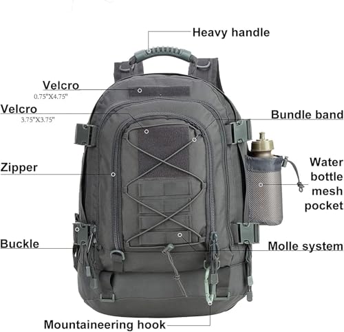 TheKidsRefined Expandable 40-64L Military Tactical Backpack 3 Day Bag Hiking Gym Sport Camping